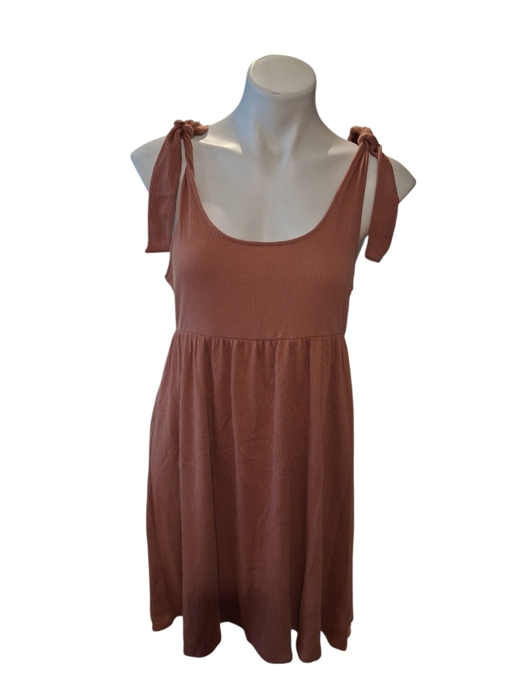 Tie-Shoulder Scoop Neck Rust Women's Dress Coral